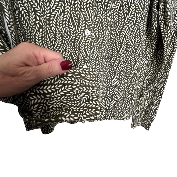 Lands End Olive Green/White Vine patterned Cotton Blend Cardigan Sweater Sz S - Picture 9 of 13
